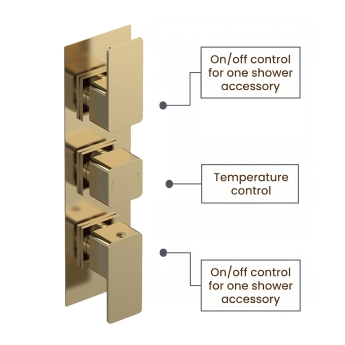 Delphi Edge Brushed Brass Triple Concealed Shower Set with Fixed Head and Handset | Product Image