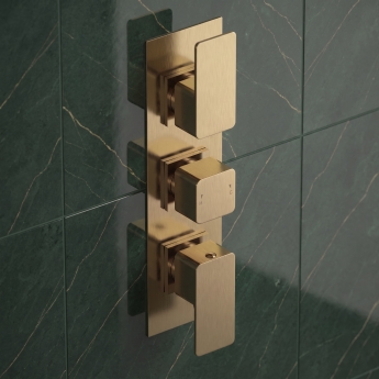Delphi Edge Brushed Brass 2-Outlet Triple Concealed Shower Valve | Product Image