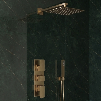 Delphi Edge Brushed Brass Triple Concealed Shower Set with Fixed Head and Handset | Product Image
