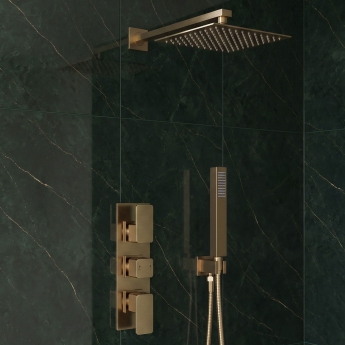Delphi Edge Brushed Brass Triple Concealed Shower Set with Fixed Head and Handset | Product Image