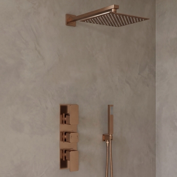 Delphi Edge Brushed Bronze Triple Concealed Shower Set with Fixed Head and Handset | Product Image