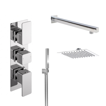 Delphi Edge Chrome Triple Concealed Shower Set with Fixed Head and Handset | Product Image