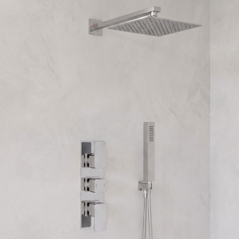 Delphi Edge Chrome Triple Concealed Shower Set with Fixed Head and Handset | Product Image