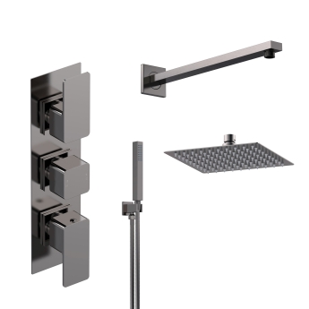 Delphi Edge Brushed Pewter Triple Concealed Shower Set with Fixed Head and Handset | Product Image