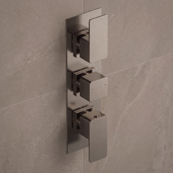 Delphi Edge Brushed Pewter 2-Outlet Triple Concealed Shower Valve | Product Image
