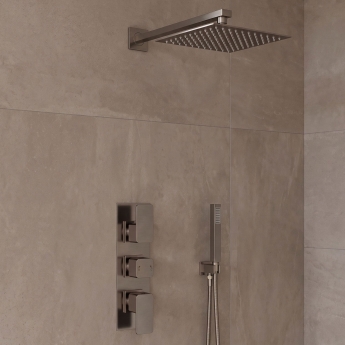 Delphi Edge Brushed Pewter Triple Concealed Shower Set with Fixed Head and Handset | Product Image