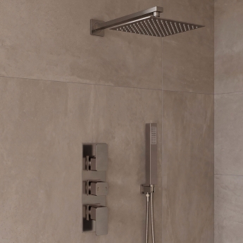 Delphi Edge Brushed Pewter Triple Concealed Shower Set with Fixed Head and Handset | Product Image