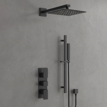 Delphi Edge Matt Black Triple Concealed Shower Set with Fixed Head and Slide Rail Kit | Product Image