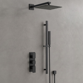 Delphi Edge Matt Black Triple Concealed Shower Set with Fixed Head and Slide Rail Kit | Product Image