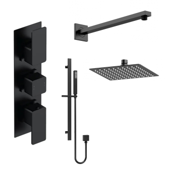 Delphi Edge Matt Black Triple Concealed Shower Set with Fixed Head and Slide Rail Kit | Product Image