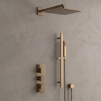 Delphi Edge Brushed Bronze Triple Concealed Shower Set with Fixed Head and Slide Rail Kit | Product Image