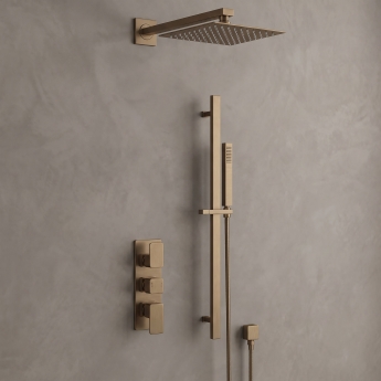 Delphi Edge Brushed Bronze Triple Concealed Shower Set with Fixed Head and Slide Rail Kit | Product Image
