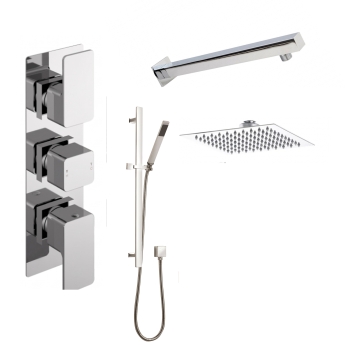 Delphi Edge Chrome Triple Concealed Shower Set with Fixed Head and Slide Rail Kit | Product Image