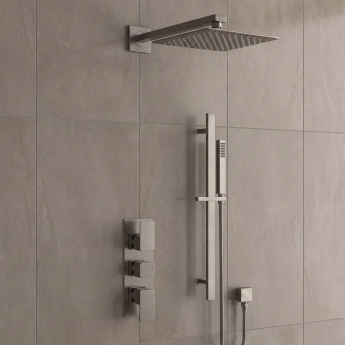 Delphi Edge Brushed Pewter Triple Concealed Shower Set with Fixed Head and Slide Rail Kit | Product Image