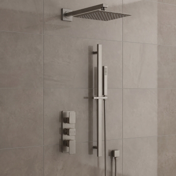 Delphi Edge Brushed Pewter Triple Concealed Shower Set with Fixed Head and Slide Rail Kit | Product Image