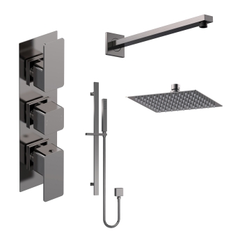 Delphi Edge Brushed Pewter Triple Concealed Shower Set with Fixed Head and Slide Rail Kit | Product Image