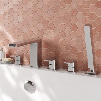 Delphi Edge Chrome 5-Hole Pillar Mounted Bath Shower Mixer Tap | Product Image