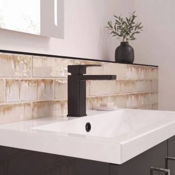 Delphi Edge Matt Black Mono Basin Mixer Tap (inc Press Top Waste) | Product Image