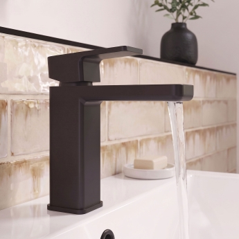 Delphi Edge Matt Black Mono Basin Mixer Tap (inc Press Top Waste) | Product Image