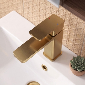 Delphi Edge Brushed Brass Mono Basin Mixer Tap (inc Press Top Waste) | Product Image