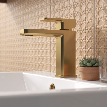 Delphi Edge Brushed Brass Mono Basin Mixer Tap (inc Press Top Waste) | Product Image