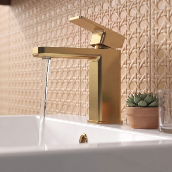 Delphi Edge Brushed Brass Mono Basin Mixer Tap (inc Press Top Waste) | Product Image