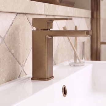 Delphi Edge Brushed Bronze Mono Basin Mixer Tap (inc Press Top Waste) | Product Image