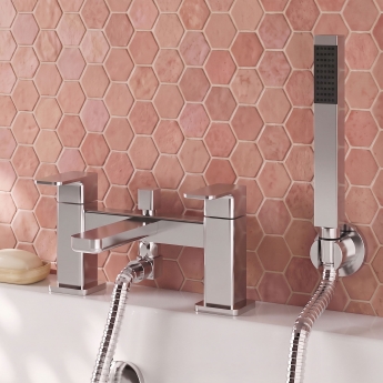 Delphi Edge Chrome Pillar Mounted Bath Shower Mixer Tap (inc Kit) | Product Image