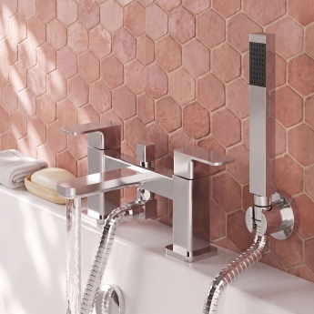 Delphi Edge Chrome Pillar Mounted Bath Shower Mixer Tap (inc Kit) | Product Image
