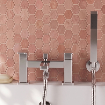 Delphi Edge Chrome Pillar Mounted Bath Shower Mixer Tap (inc Kit) | Product Image