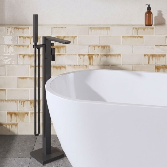 Delphi Edge Matt Black Freestanding Bath Shower Mixer Tap (inc Kit) | Product Image