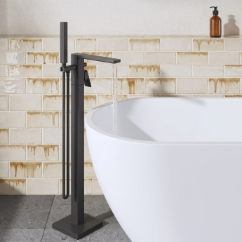 Delphi Edge Matt Black Freestanding Bath Shower Mixer Tap (inc Kit) | Product Image