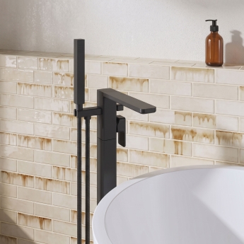 Delphi Edge Matt Black Freestanding Bath Shower Mixer Tap (inc Kit) | Product Image