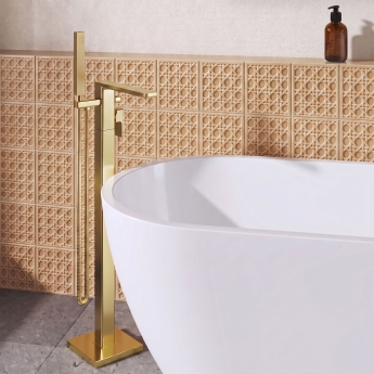 Delphi Edge Brushed Brass Freestanding Bath Shower Mixer Tap (inc Kit) | Product Image