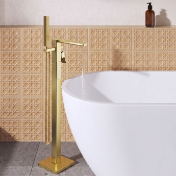 Delphi Edge Brushed Brass Freestanding Bath Shower Mixer Tap (inc Kit) | Product Image