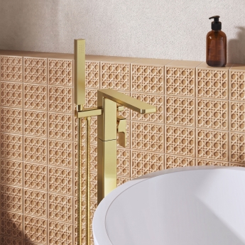 Delphi Edge Brushed Brass Freestanding Bath Shower Mixer Tap (inc Kit) | Product Image
