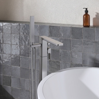 Delphi Edge Brushed Pewter Freestanding Bath Shower Mixer Tap (inc Kit) | Product Image
