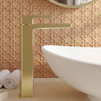 Delphi Edge Brushed Brass Tall Mono Basin Mixer Tap | Product Image