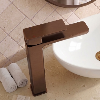 Delphi Edge Brushed Bronze Tall Mono Basin Mixer Tap | Product Image