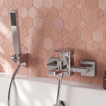 Delphi Edge Chrome Wall Mounted Bath Shower Mixer Tap (inc Kit) | Product Image