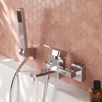 Delphi Edge Chrome Wall Mounted Bath Shower Mixer Tap (inc Kit) | Product Image
