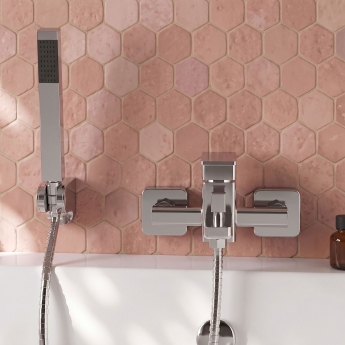 Delphi Edge Chrome Wall Mounted Bath Shower Mixer Tap (inc Kit) | Product Image