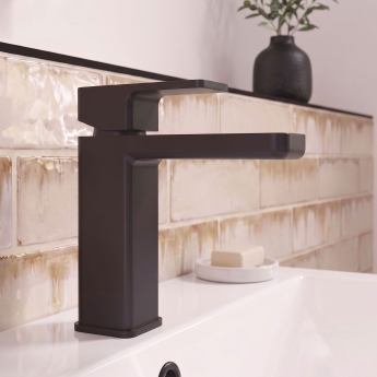Delphi Edge Matt Black Mono Basin Mixer Tap (inc Press Top Waste) | Product Image