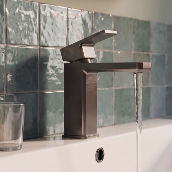 Delphi Edge Brushed Pewter Mono Basin Mixer Tap (inc Press Top Waste) | Product Image