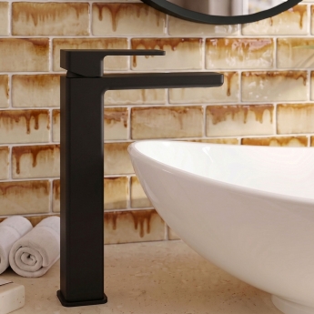 Delphi Edge Matt Black Tall Mono Basin Mixer Tap | Product Image