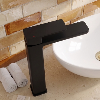 Delphi Edge Matt Black Tall Mono Basin Mixer Tap | Product Image