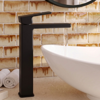 Delphi Edge Matt Black Tall Mono Basin Mixer Tap | Product Image