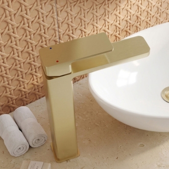 Delphi Edge Brushed Brass Tall Mono Basin Mixer Tap | Product Image