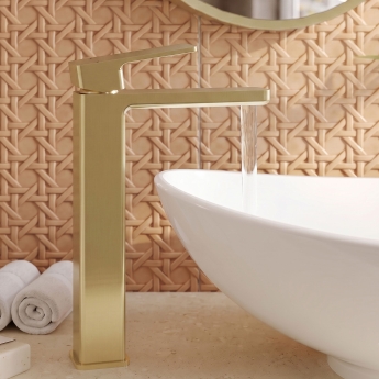 Delphi Edge Brushed Brass Tall Mono Basin Mixer Tap | Product Image