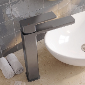 Delphi Edge Brushed Pewter Tall Mono Basin Mixer Tap | Product Image